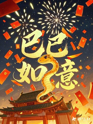 做一张插画风格的新年海报 蛇  _巳巳如意”