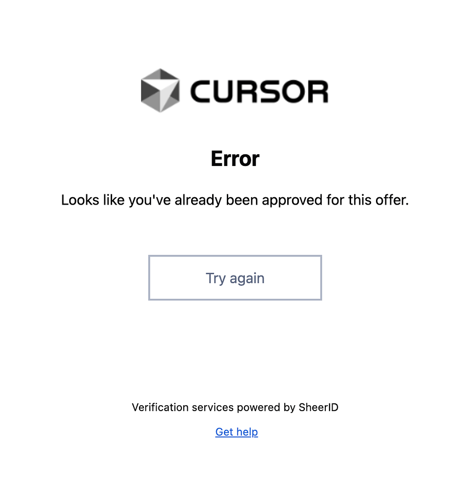 確認ฅ^•ﻌ•^ฅ♡ cursor：Looks like you've already been approved for this