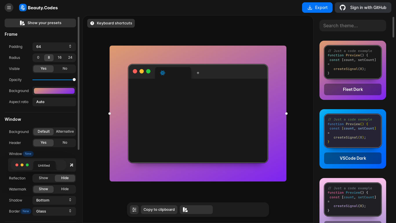 搭了一个美化代码的网站 Beauty.Codes - 资源荟萃 - LINUX DO