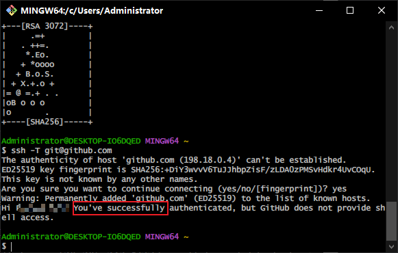 GitHub SSH 连接成功